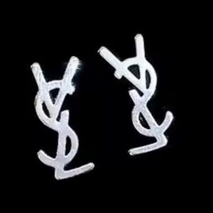 New YSL Silver Logo Pierced Earrings